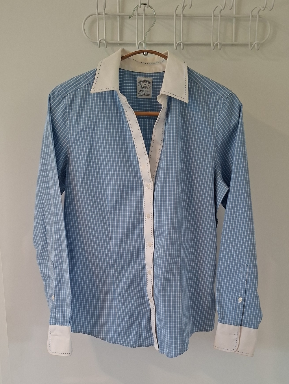 Brooks Brothers Classic Blue Check Shirt w/ White Contrast Collar Non-Iron (6P)